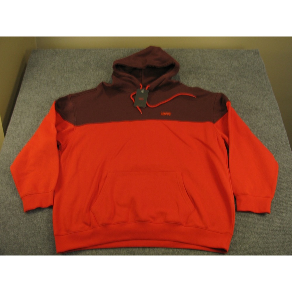 Levis Relaxed Fit Colorblock Hoodie Maroon Orange Mens 2XL Sweatshirt NWT #2167
